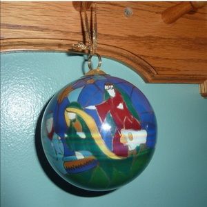 🎄SALE Mosaic Glass Nativity Scene Christmas Ornament, gold cap/ring Vintage